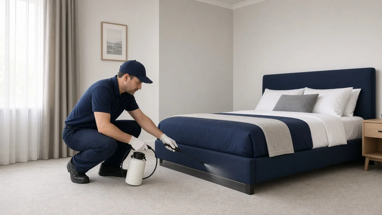 Technician applying Aprehend bed bug treatment
