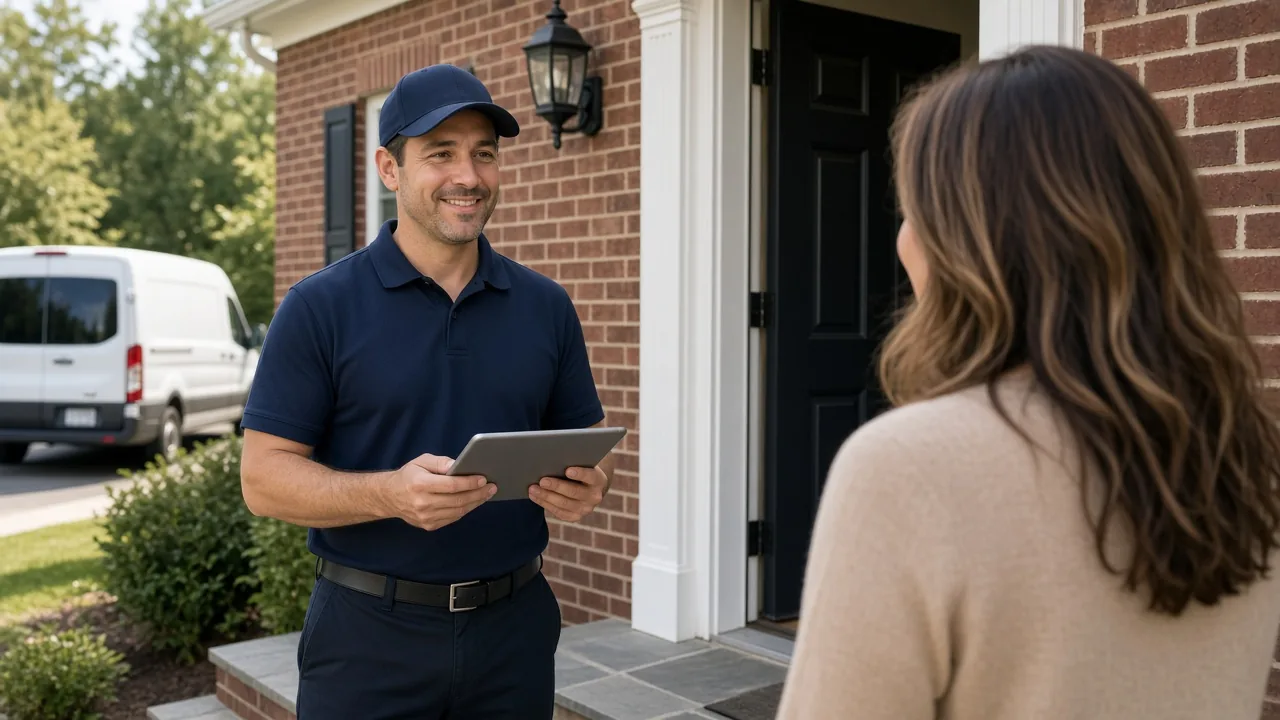 Bed bug technician arriving to meet a homeowner