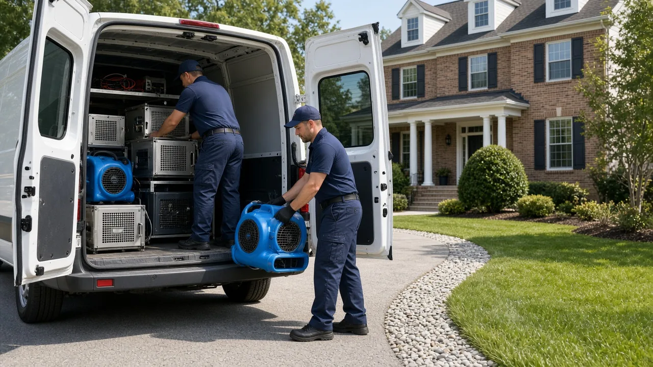 Bed bug exterminator unloading equipment from the service van