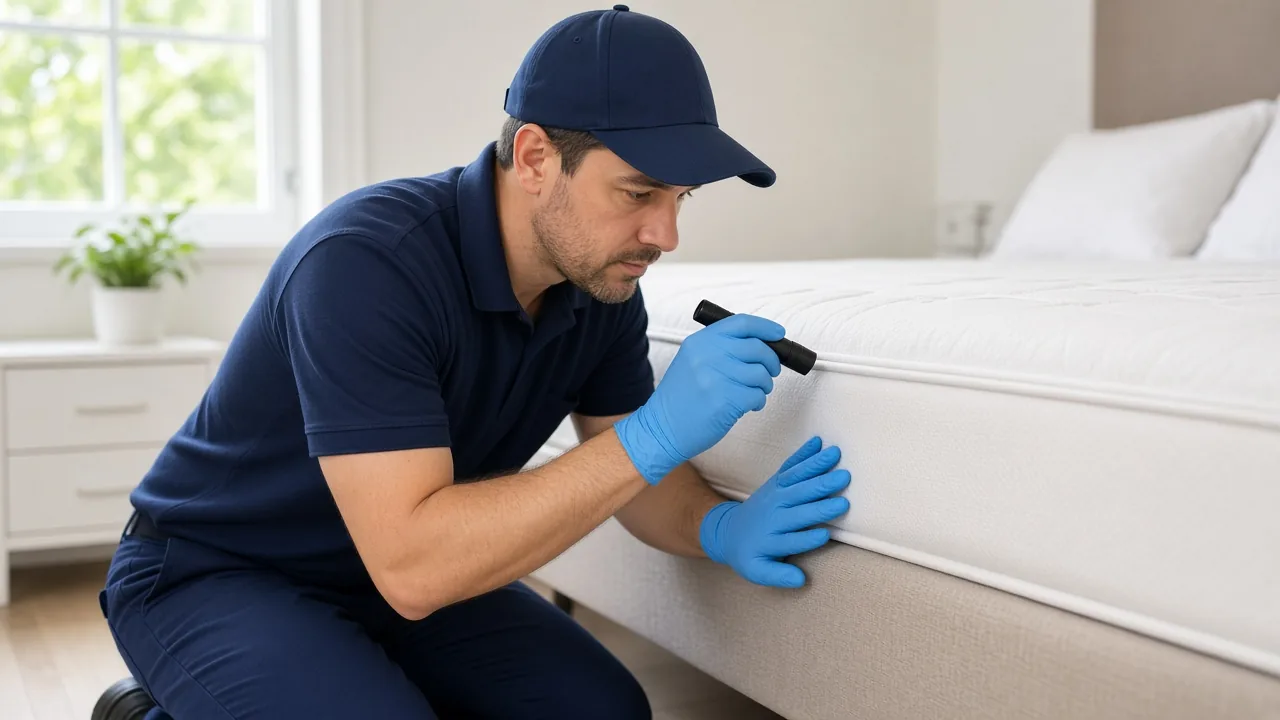 Technician inspecting a mattress for bed bugs